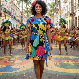 CHRISTOPHER JOHN ROGERS Target Multicolor Floral Ruffle Mini Dress Puff Sleeves